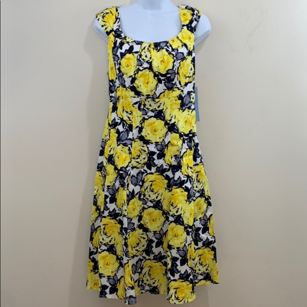 London Times Yellow and Black Floral Dress